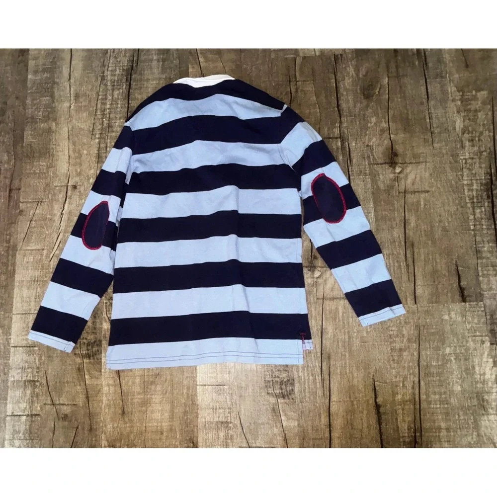 The Beaufort Bonnet Company Boys Rugby Shirt Blue Striped Pima Cotton Size 12